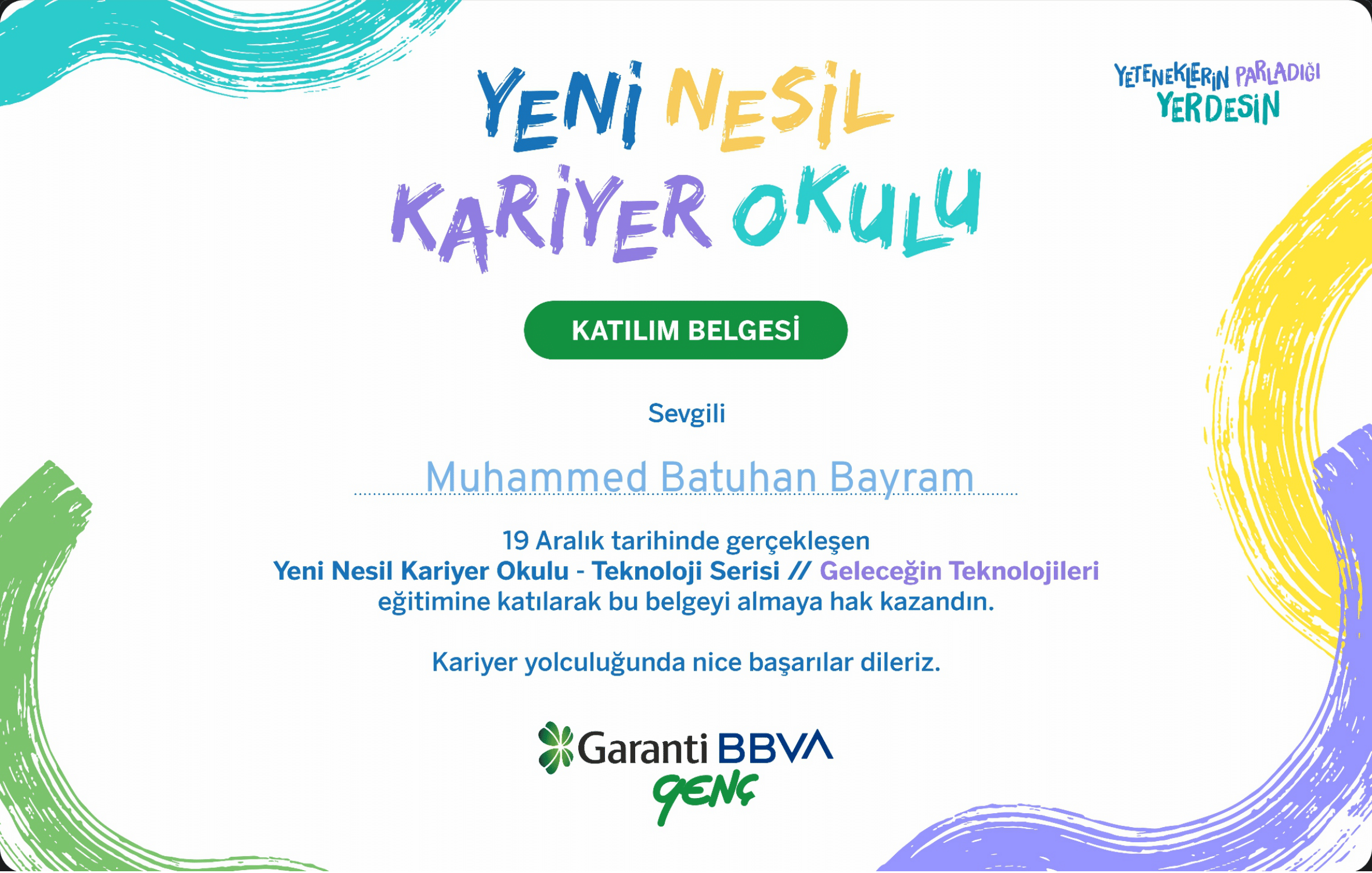Garanti BBVA Geleceğin Teknolojileri — Katılım Sertifikası