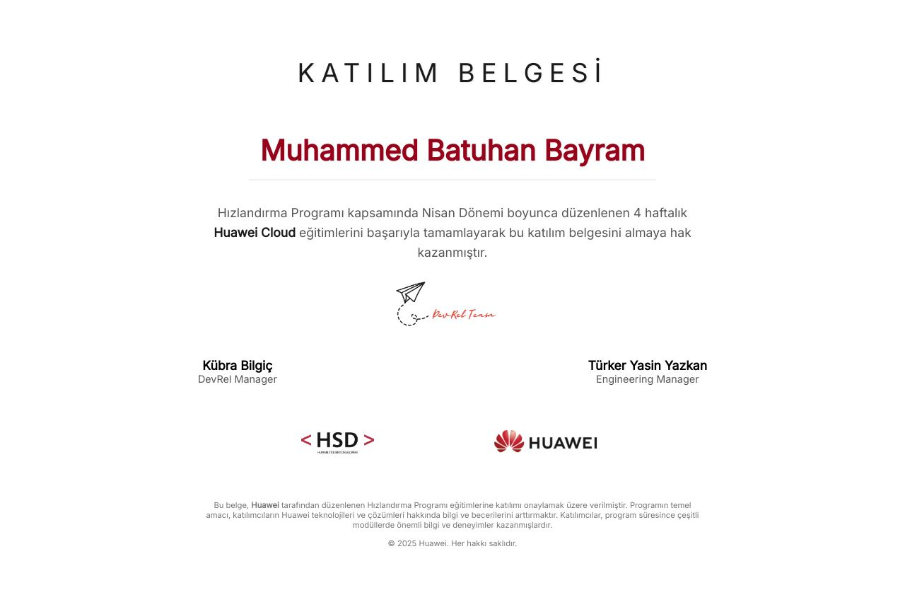 Huawei Cloud — Katılım Sertifikası