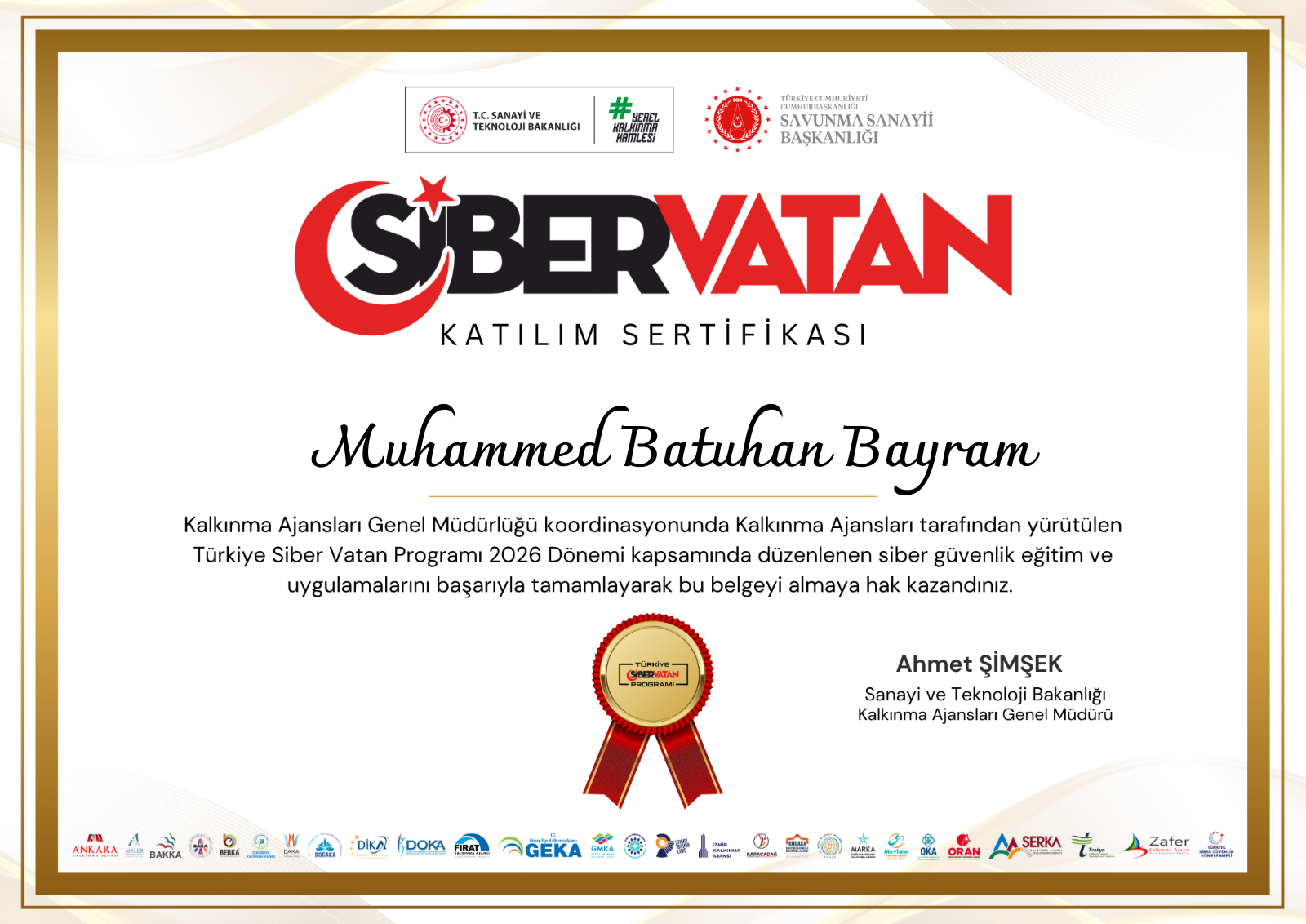 Türkiye Siber Vatan Programı 2026 Dönemi — Sertifika